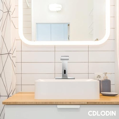 Touchless Bathroom Faucet Automatic Bathroom Sink Faucet with Sensor, Control Box and Temperature Mixer and Hole Cover Plate, Brushed Nickel - color: Brushed Nickel, size: Waterfall