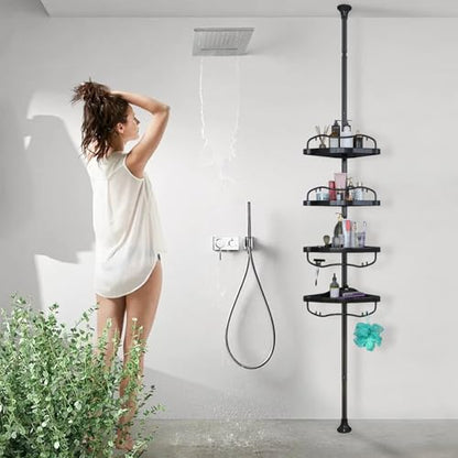Shower Caddy,Shower Caddy Tension Pole with 4 ABS Baskets,Shower Storage Shelf with 56 to 125 Inch Adjustable Stainless Pole for Bathroom Black - color: Black
