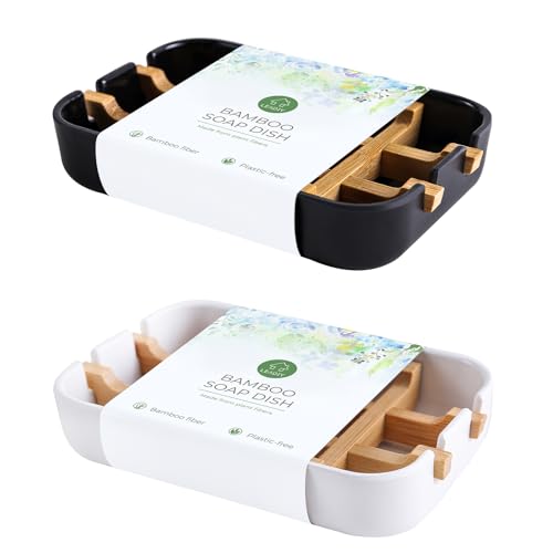 Soap Dishes for Bar Soap,2Pcs/Set Bathroom Soap Holder, Bamboo Soap Dishes Holder for Bathroom Shower, Sink Soap Dish, White&Black Soap Tray（White&Black） - color: Black&white