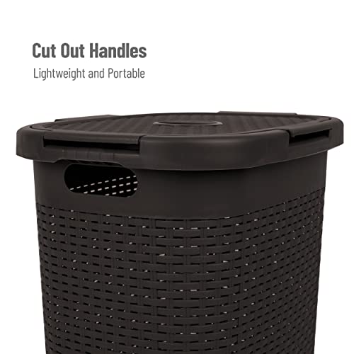 Mind Reader Slim Laundry Hamper with Lid, 60L Tall Clothes Basket, Narrow Tapered Design for Bathrooms, Closets and Laundry Rooms, Plastic, 2 Pack, Brown - color: Brown, size: 2-Pack