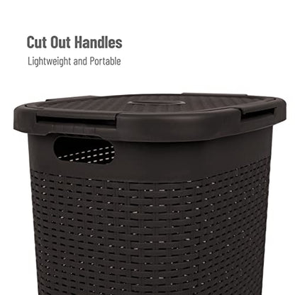 Mind Reader Slim Laundry Hamper with Lid, 60L Tall Clothes Basket, Narrow Tapered Design for Bathrooms, Closets and Laundry Rooms, Plastic, 2 Pack, Brown - color: Brown, size: 2-Pack
