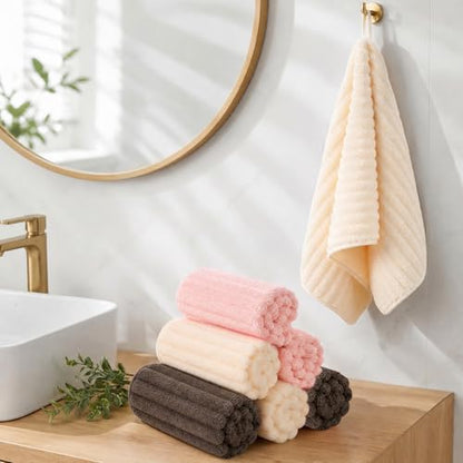 ZVH Hand Towels for Bathroom 6pcs 14X29.5inch,Quick Dry Microfiber,Super Soft,Hand Towels with Hanging Loops for Spa,Kitchen,Hotel (Pink+Beige+Brown, Set of 6) - color: Pink+beige+brown