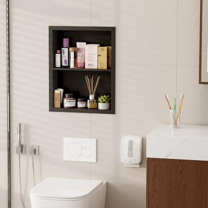 14x18 Medicine Cabinet Recessed Stainless Steel, 2-Tier, Medicine Cabinet Organizer,Stainless Steel Wall Niche, Bathroom Wall Cabinet, Recessed Bathroom Cabinet, Wall Cabinet, Black - color: Black, size: Classic 2-Tier