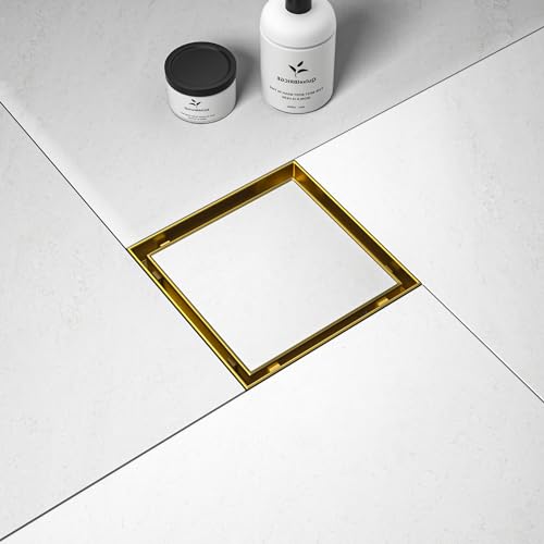 Square Shower Drain, 304 Stainless Steel Floor Drain 6" | with Tiled Insert Grate & Hair Strainer, Bathroom 2-in-1 Tiled in Drain, CUPC Certified - color: Brushed Gold, size: 6''