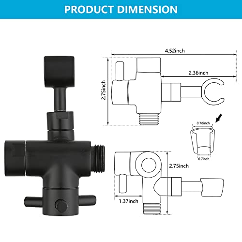 PDPBath Solid Brass 3 Way Shower Arm Diverter Valve with Handheld Holder for Dual Shower Heads with G1/2 Universal Connection - Matte Black - color: Matte Black-2