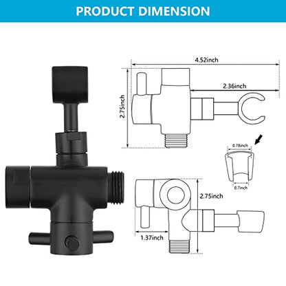 PDPBath Solid Brass 3 Way Shower Arm Diverter Valve with Handheld Holder for Dual Shower Heads with G1/2 Universal Connection - Matte Black - color: Matte Black-2