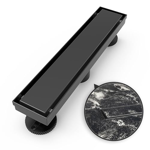 WEBANG 12 Inch Linear Shower Drain Rectangular Floor Drain with Accessories Reversible 2-in-1 Cover Tile Insert Grate Removable SUS304 Stainless Steel CUPC Certified Matte Black - color: Matte Black, size: 12 Inch