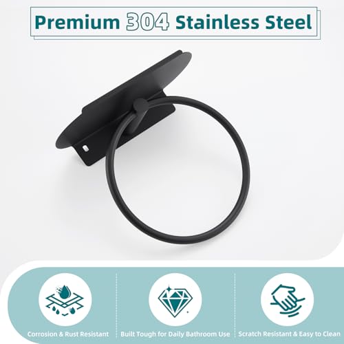 Hand Towel Ring with Shelf, Matte Black, 304 Stainless Steel | 8.07-Inch Storage Surface, Raised Back Edge, 180° Swivel Motion, Phone Storage, Modern Bathroom Upgrade, Small-Space Use - color: Matte Black