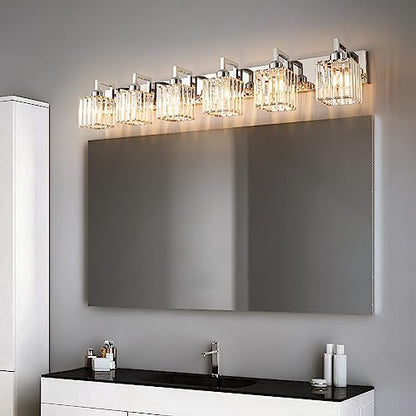 Modern Bathroom Vanity Light 6-Lights Chrome Crystal Wall Lamp Bathroom Modern Crystal Vanity Lighting - color: Chrome Crooked, size: 6-Light