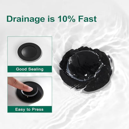 CREA Black Bathroom Drain Stopper, Pop Up Sink Drain with Overflow, Vessel Sink Drain Plug with Anti-Clogging Strainer, All Metal Stainless Steel - color: Black