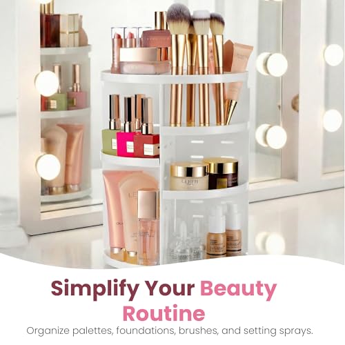 Masirs 360 Rotating Makeup Organizer Countertop, Adjustable Shelf, White | 360-Degree Rotating Makeup Organizer, Adjustable Shelf Height, Cosmetic Perfume Skincare Storage, Vanity Countertop, White - color: White