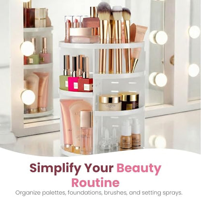 Masirs 360 Rotating Makeup Organizer Countertop, Adjustable Shelf, White | 360-Degree Rotating Makeup Organizer, Adjustable Shelf Height, Cosmetic Perfume Skincare Storage, Vanity Countertop, White - color: White