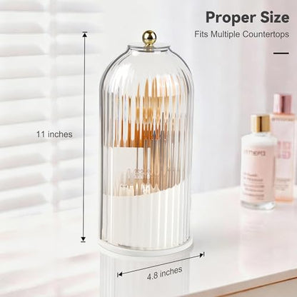 Makeup Brush Holder 360° Rotating Countertop Organizer with Lid Transparent | Transparent Sealed Lid, Waterproof, 3 Compartments, 180° Side Pull Door, for Vanity Makeup Brushes & Bathroom Toothbrushes - color: Transparent