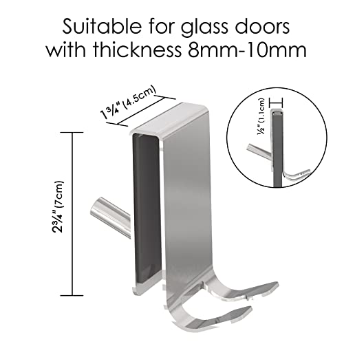 Linkidea 2 Pack Double-Sided Over Shower Door Towel Hooks for Frameless Glass Doors, No-Drill Stainless Steel Bathroom Hooks with Foam Pads (Silver) - color: Silver