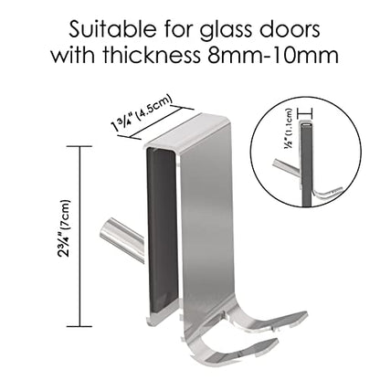 Linkidea 2 Pack Double-Sided Over Shower Door Towel Hooks for Frameless Glass Doors, No-Drill Stainless Steel Bathroom Hooks with Foam Pads (Silver) - color: Silver