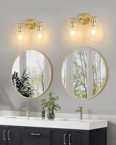 2Light Modern Vanity Lights - Gold, Clear Glass Shade, Wall Sconce for Bathroom & Bedroom, 2 Pack - color: Gold, size: 2 Light - 2 pack