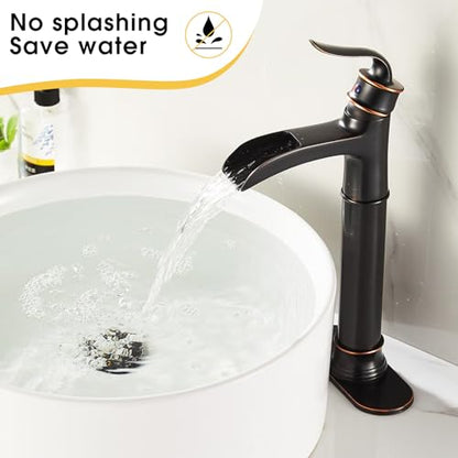 Tall Vessel Waterfall Faucet Bathroom Faucet Single Handle One Hole Oil Rubbed Bronze Finish Large Spout Lavatory Faucets Oil Rubbed Bronze - color: Tall - Oil Rubbed Bronze - Single
