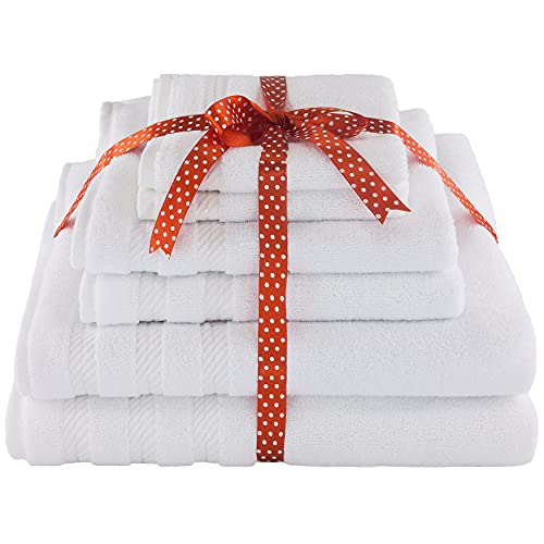 American Soft Linen 100% Carde Cotton 6 Piece Towel Set, 590 GSM Heavy Weight Soft Absorbent Turkish Towels for Bathroom, Snow White - color: Snow White