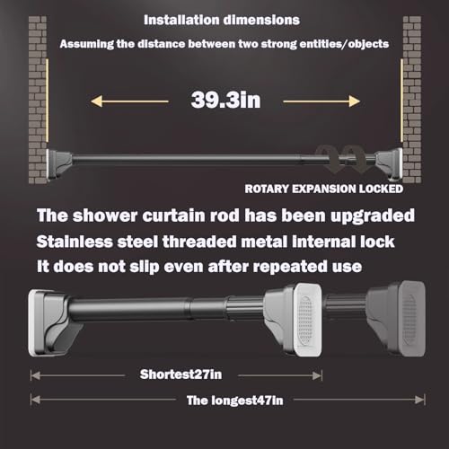 Black Shower Curtain Rod 27-47 Inch, Heavy Duty Stainless Steel Tension Rod, No Drilling - color: Black, size: 27-47 Inches