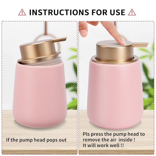 Soap Dispenser Ceramic with Easy-to-Press Pump Hand Lotion Liquid Dispenser for Shampoo Bathroom Kitchen 12 oz - color: Liquid-pinkmattlegold