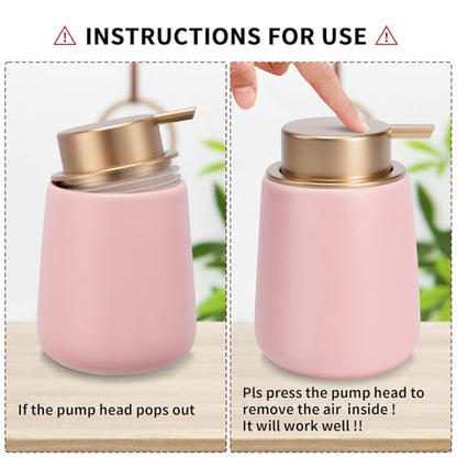 Soap Dispenser Ceramic with Easy-to-Press Pump Hand Lotion Liquid Dispenser for Shampoo Bathroom Kitchen 12 oz - color: Liquid-pinkmattlegold