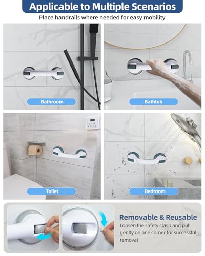 Shower Grab Bars for Seniors Bathroom Suction Cup 11.53 Inch Easy to Install Shower Handles for Removable Handrails for Seniors Elderly Heavy Duty Safety Grip Waterproof Drill Free Waterproof