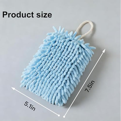 Microfiber Chenille Hand Towel, Soft Hanging Absorbent Quick Dry Towels 2Pcs Kitchen, Bathroom Hand Drying Cleaning with Creative Decoration Towel Set. (Grey+Blue)