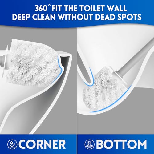 Y-in Hand Toilet Brush, Toilet Bowl Cleaners Brush with Hidden Holder, Long Handle, Durable PP Bristles, Modern RV Bathroom Accessories, Deep Cleaning, Wall mountable. - Grey - color: Grey Classic