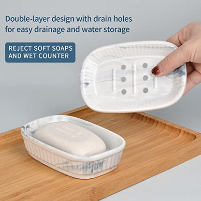 ANTIS'S HOME Marble Blue Double Layer Ceramic Self Draining Soap Dish Bathroom - color: Marble Blue