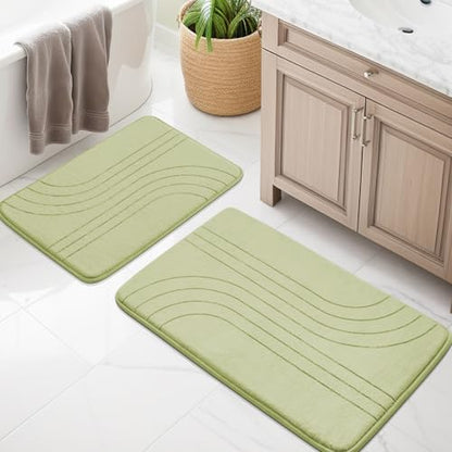Green Bathroom Rug Set 2 Pieces, Soft Non Slip Memory Foam Bath Mats, Extra Thick, Machine Washable - color: Green-2, size: 2 PC