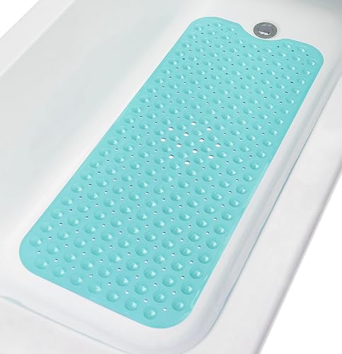 Extra-Long Non-Slip Bathtub & Shower Mat 39”x16” (Smooth/Non-Textured Tubs Only) Safe, Clean, Machine-Washable, Superior Grip&Drainage, Vinyl, Opaque Turquoise/Green-Blue - color: Opaque Turquoise (Green-blue), size: 39" x 16" (Rectangular)