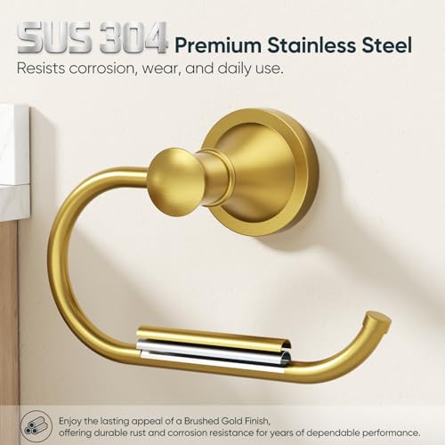 Toilet Paper Holder Wall Mounted Bathroom Tissue Holder Brushed Gold | Pivoting Tissue Roll Holder, High Quality Stainless Steel Hand Towel Ring Rustproof, Bathroom Accessories,Toilet Storage - color: Brushed Gold