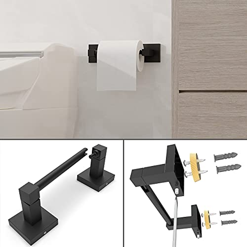 RUACQ Matte Black Toilet Paper Holder & Towel Ring, Bathroom Accessories | 2-Piece Bathroom Hardware Set, Pivoting Tissue Roll Holder, Hand Towel Ring, Square Base, 304 Stainless Steel, Wall Mounted - color: Matte Black, size: 2pcs