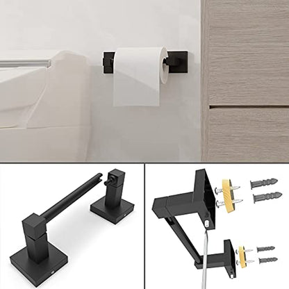 RUACQ Matte Black Toilet Paper Holder & Towel Ring, Bathroom Accessories | 2-Piece Bathroom Hardware Set, Pivoting Tissue Roll Holder, Hand Towel Ring, Square Base, 304 Stainless Steel, Wall Mounted - color: Matte Black, size: 2pcs