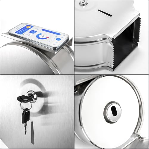 Commercial Jumbo Toilet Paper Dispenser with Shelf, Wall Mount Stainless Steel 9 Inch Roll Toilet Paper Holder, Brushed Touchless Toilet Tissue Dispenser with Lock Key for Restroom Bathroom