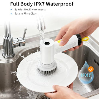 3000mAh Cordless Electric Spin Scrubber for Kitchen Bathroom Car | 20W High-Torque IPX7 Waterproof Cleaning Brush with 6 Replaceable Heads, Dual Speed 150-180 Mins Runtime - size: S2 M