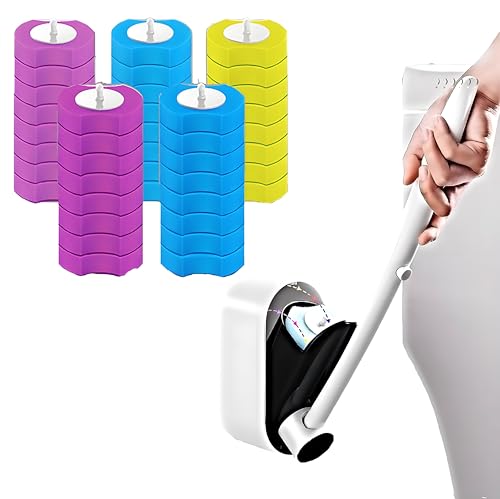 Disposable Toilet Brush Scrubbing 40 Refills Holder Wall Mount | Built-in cleaner, Ergonomic wand, Long handle, No wash, Click-discard - color: 1 Wand + 40 Refills