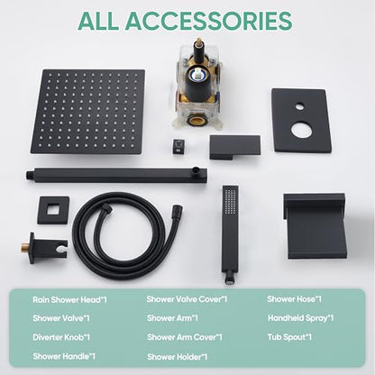 Black Tub Shower System with 10" Rain Head, Handheld & Valve Kit | All-Metal Tub Shower Faucet Set, Wall Mounted Rain Showerhead, Handheld Spray, Includes Valve and Trim Kit, Matte Black - color: Matte Black 10
