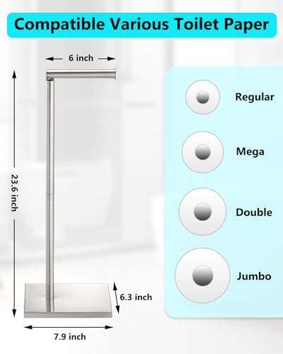 Toilet Paper Holder Stand, Free Standing Toilet Paper Holder with 4 Rolls for Bathroom, Weighted Base Toilet Paper Stand, Chrome - color: Chrome