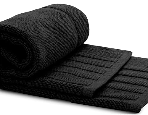 White Classic Luxury Bath Mat Floor Towel Set - Absorbent Cotton Hotel Spa Shower/Bathtub Mats [Not a Bathroom Rug] 22"x34" | 2 Pack | Black - color: 04: Black