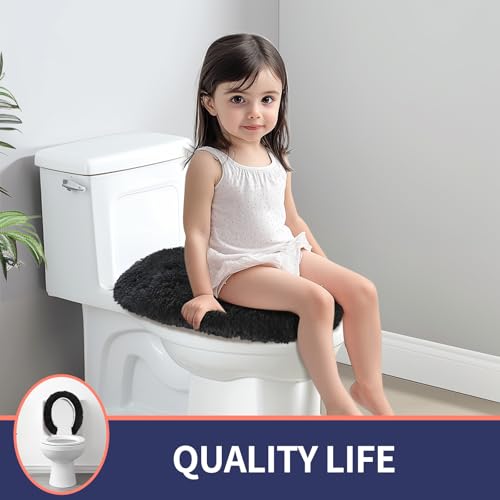 Soft Microfiber Toilet Lid Cover 17.5" x 15" Machine Washable | Solid Toilet Seat Cover Adjustable Rubber Backing Fits Most 16 -17.5" L x 14-16" W Round Oblong and Elongated Toilet Seat - color: Black