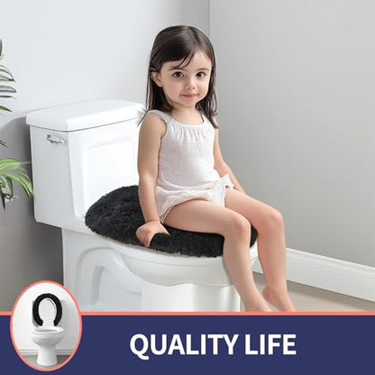 Soft Microfiber Toilet Lid Cover 17.5" x 15" Machine Washable | Solid Toilet Seat Cover Adjustable Rubber Backing Fits Most 16 -17.5" L x 14-16" W Round Oblong and Elongated Toilet Seat - color: Black