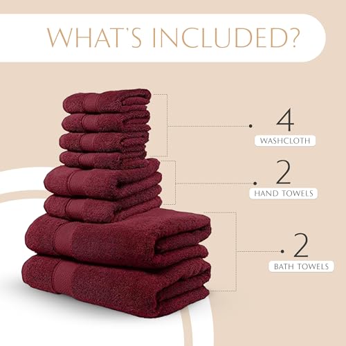 MAURA Burgundy Bath Towel Set of 8 for Bathroom. Turkish Cotton Luxury Bath Towels Extra Large, Thick, Plush & Soft. Hotel & Spa Quality - Burgundy - color: Burgundy, size: 8-Piece Set (2 Bath, 2 Hand, 4 Washcloth)