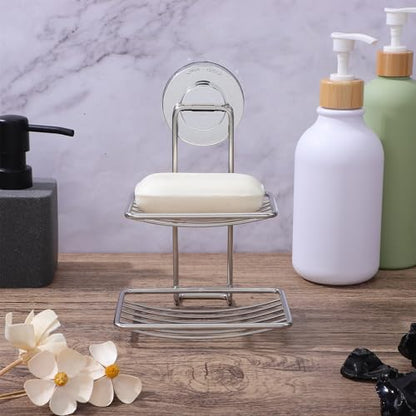 Stainless Steel Soap Holder with Powerful Vacuum Suction Cup Double Layer Suction Cup Soap Dish Holder for Bathroom Wall Mount for Shower and Sink