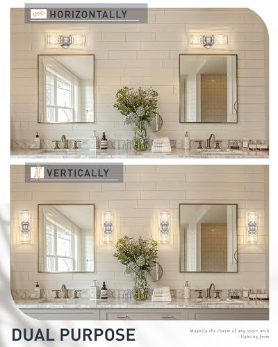 Bathroom Wall Sconces, HWH Brushed Nickel Wall Lighting for Bedroom, 2-Light Bathroom Light Fixtures with Bell-Shaped Clear Glass, Brushed Nickel Finish, 5HZG106B-2W BN - color: Brushed Nickel, size: 2-Light