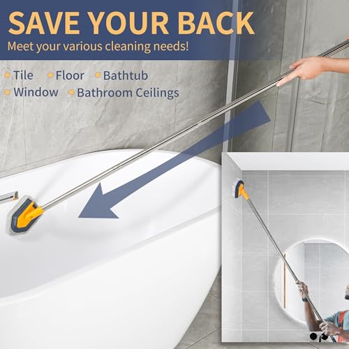 BOOMJOY Tub Cleaner Brush with Long Handle, 55" Extendable Tub Scrubber with Locking Head, No Scratch Shower Cleaning Brush for Bathtub, Bathroom Ceilings, Toilet, Kitchen, Tile, Sink - color: Yellow