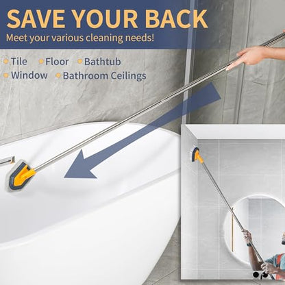BOOMJOY Tub Cleaner Brush with Long Handle, 55" Extendable Tub Scrubber with Locking Head, No Scratch Shower Cleaning Brush for Bathtub, Bathroom Ceilings, Toilet, Kitchen, Tile, Sink - color: Yellow