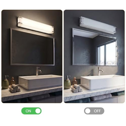 URSOLA LED Bathroom Light Fixtures Over Mirror 16” Vanity Light with Milky White Lampshade 4000K Daylight Chrome Finishing Bath Bar (Chrome) - color: Chrome, size: 16inch