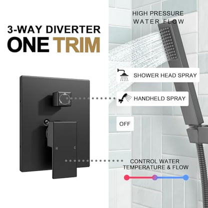 Lava Odoro Modern 2-Setting Square Shower System with Rain Shower Head and Handheld Spray Black, Rainfall Shower Faucet Set Chrome, Shower Valve and Trim Kit, Polished Chrome SF103-MB - color: Matte Black, style: Without Tub Spout
