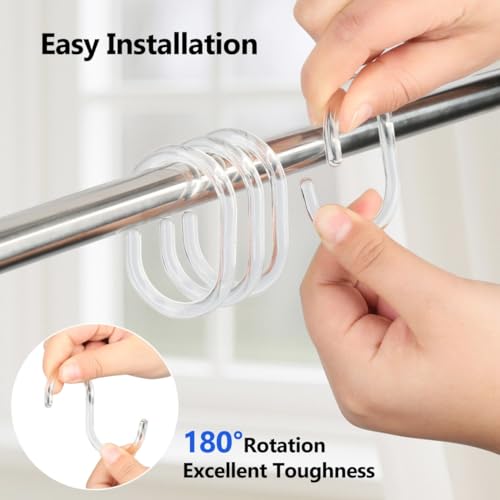 Resze 24 PCS Shower Curtain Hooks, Plastic Clear Shower Curtain Rings | Shower Hooks, BPA Free, Rust Proof Anti-Drop Shower Rings, Glide Smoothly Curtain Hooks for Bathroom Shower Rods Curtains - color: Clear, size: 24PC
